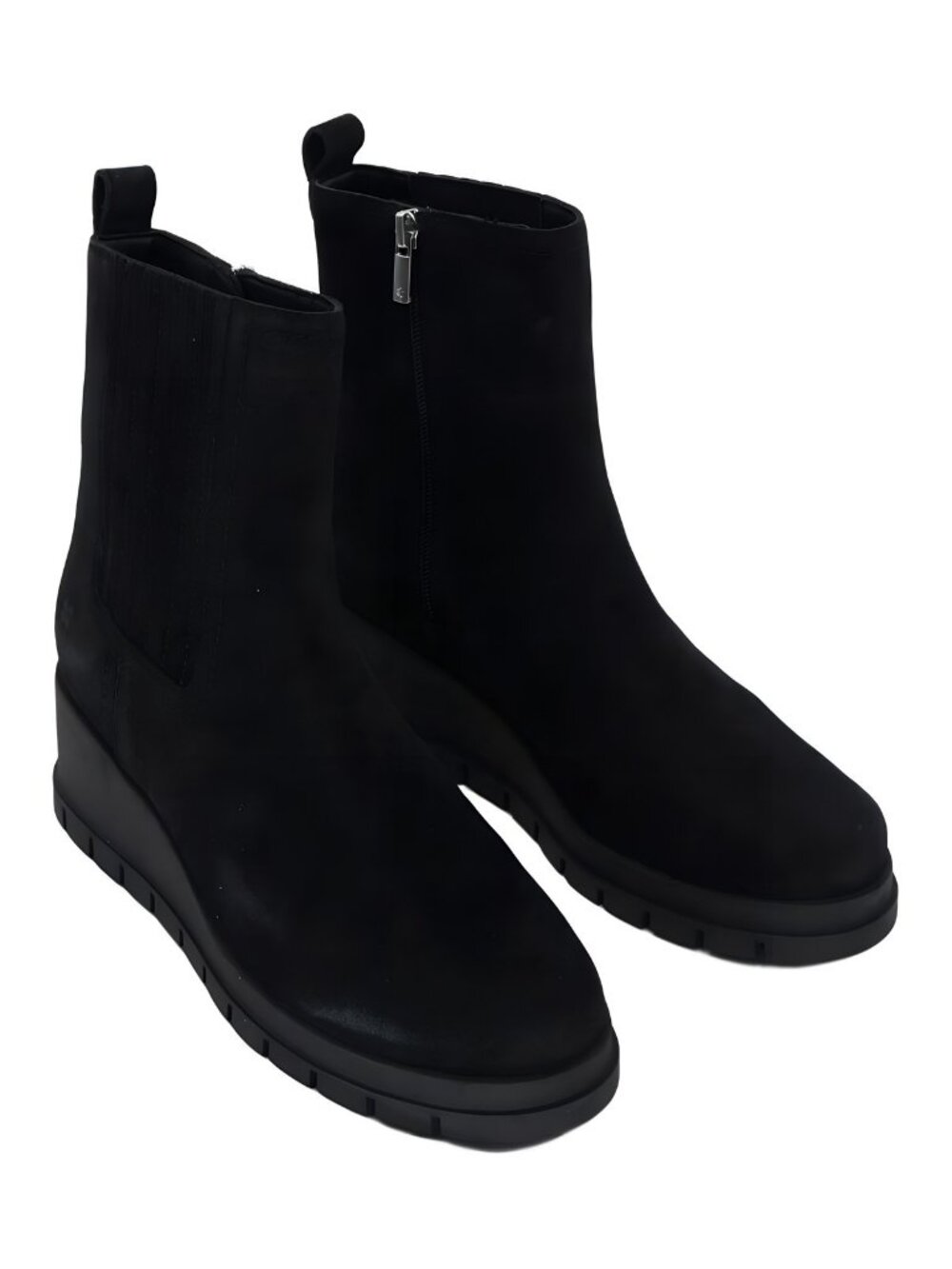 Lucky Brand Sondruh Platform Wedge Chelsea Boots Black Suede Sz 8.5M EU 39.5